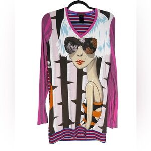 Custo Barcelona Graphic Long Sleeve Mini Dress Measures M (4) Pop Art Retro Y2K